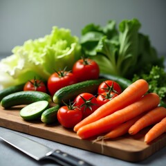 Raw vegan salad with green leaves mix vegetables in white bowl cooking recipe blended tomato carrot parsley cilantro dill greenery cucumber basil bell pepper healthy food vitamins for immunity