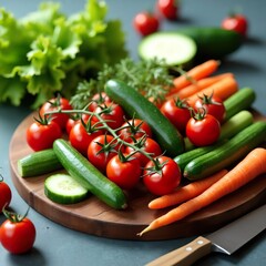 Raw vegan salad with green leaves mix vegetables in white bowl cooking recipe blended tomato carrot parsley cilantro dill greenery cucumber basil bell pepper healthy food vitamins for immunity
