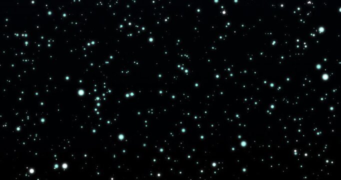 Blue particles floating in black background. Loop