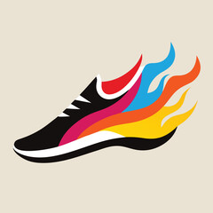 Abstract Colorful Running Shoe with Flames Design for Athletic Branding