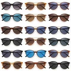 Sunglasses collection various styles and colors display