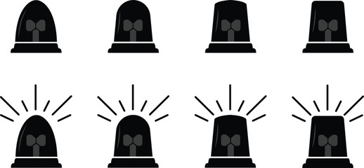 Emergency siren flashlight icon set. Modern police, ambulance alarm siren vector silhouette symbol web graphic design. Warning light sign isolated on transparent background. Vector illustration.