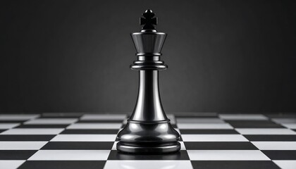 A black chess king stands alone on a chessboard