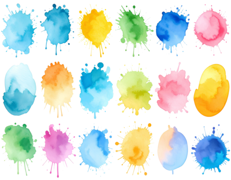 Watercolor splashes and smudges, vector pack, transparent background