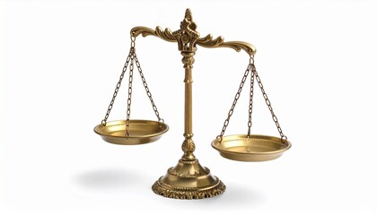 Golden balance scale with twin hanging pans suspended by fine chains&mdash;symbol of justice