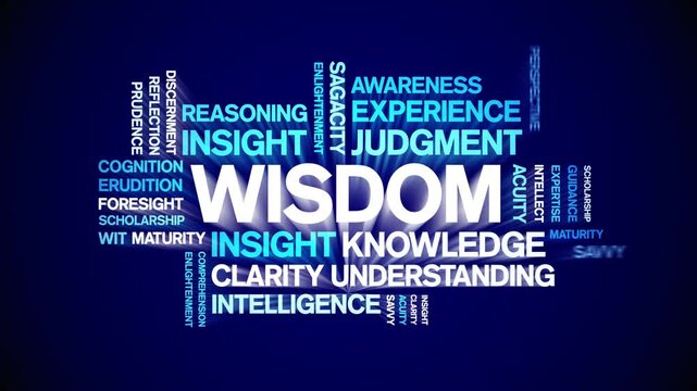 Wisdom animated word cloud-text design animation tag kinetic typography seamless loop.