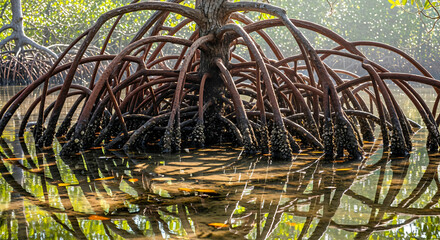 Mangrove Roots Reflecting in Calm Water