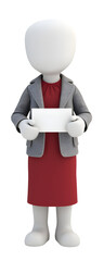 Generic female figure stands ready, holding blank sign for your message