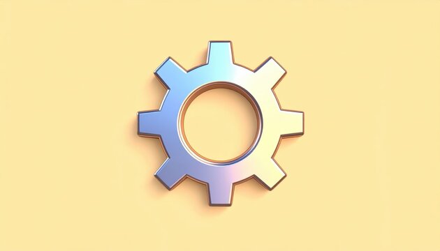3D Metallic Gear Icon On Pastel Background