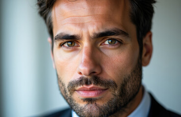 Obraz premium Close-up of a confident man with intense gaze and well-groomed appearance