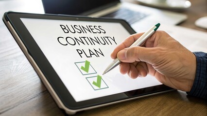 Business continuity plan checklist on tablet