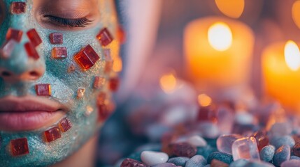 Relaxation during a spa treatment with facial mask and candles