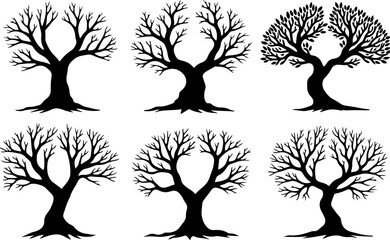 Set of trees silhouettes, tree, nature, branch, vector, silhouette, leaf, illustration, plant, spring, autumn, design, season, summer, flower, trunk, winter, art, wood, black, ecology, garden, environ