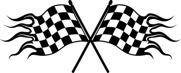 Flaming Checkered Flags vector silhouette design