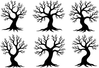 Set of trees silhouettes, tree, nature, branch, vector, silhouette, leaf, illustration, plant, spring, autumn, design, season, summer, flower, trunk, winter, art, wood, black, ecology, garden, environ