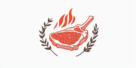 Red outline steak icon in vector style on white background