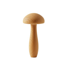 Darning mushroom of finely polished natural wood, warm tone, ergonomic handle, pristine on sterile transparent studio background with shadowless lighting. Product photography of handcrafted item