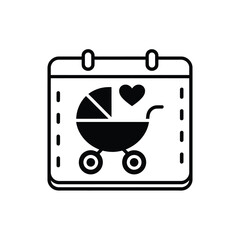 Baby due date calendar icon with stroller and heart