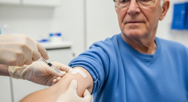 Elderly Man Receiving Vaccination Shot