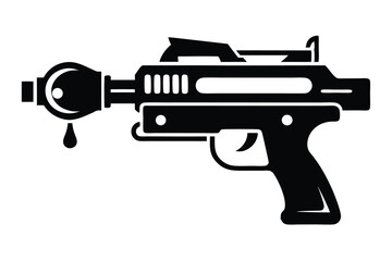 Black Silhouette Illustration of a Futuristic Ray Gun with Liquid Droplet
