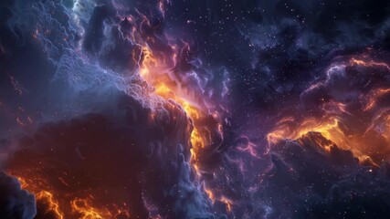 Abstract vibrant space nebula with glowing orange and blue cosmic clouds, moving celestial starry background for science fiction video. - Powered by Adobe