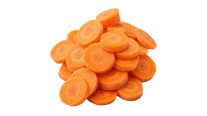 Pile of Freshly Sliced Orange Carrots  On a transparent background