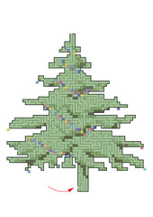 Complex maze puzzle game. Christmath tree as a labyrinth No.4. Puzzle for Christmas or New Year holiday. EPS 10, vector illustration