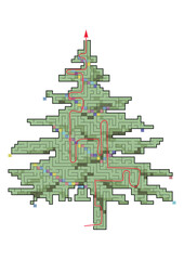 Complex maze puzzle game. Christmath tree as a labyrinth No.4 with way. Puzzle for Christmas or New Year holiday. EPS 10, vector illustration