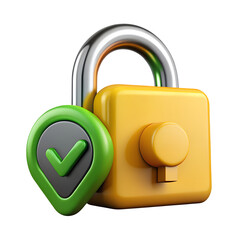 Yellow Padlock with Green Check Mark &ndash; Secure Login, Password Validation & Cybersecurity Authentication Concept &ndash; Successful Access Approval