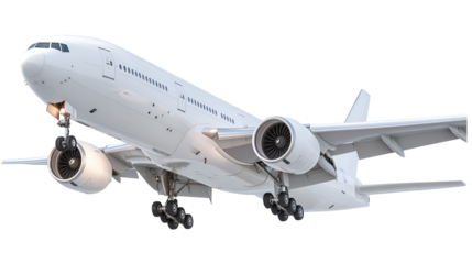 White passenger jet airplane taking off isolated on transparent background