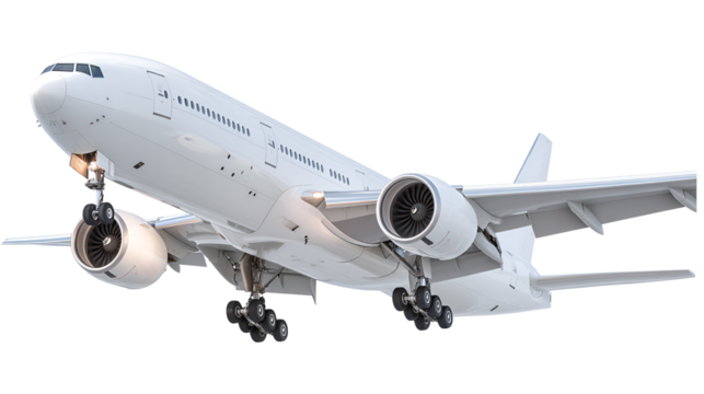 White passenger jet airplane taking off isolated on transparent background