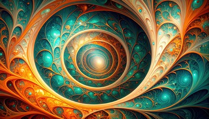 Intricate Circular Fractal Pattern With Teal And Gold