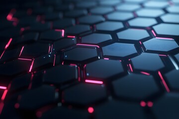 Fototapeta premium High-tech glowing hex grid, layered futuristic effect, dark tone with smooth ambient lighting