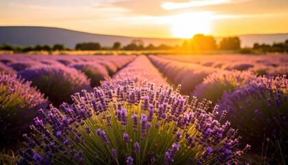 Lavender Field At Sunset