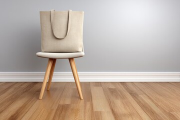 Beige tote bag on wooden chair, light room