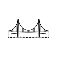 Simple black and white line drawing of a suspension bridge