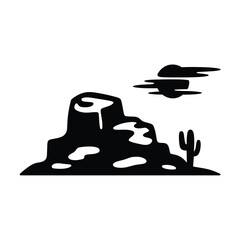 Desert landscape silhouette with cactus and mountains