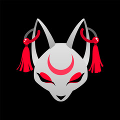 Fox mask, japanese kitsune, logo on black background
