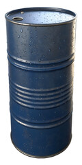 Dark Blue Metal Barrel with Water Droplets
