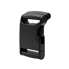 A new, unblemished, matte black plastic side-release buckle, two parts connected, isolated on a transparent, seamless studio background, ultra realistic product photography, concept of technical