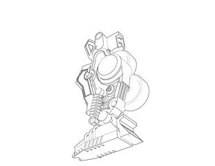 Advanced Sci-Fi Robot Leg Blueprint: Detailed Wireframe Outline of a Futuristic Mechanical Foot, Monochrome Technical Drawing and Engineering Schematic for Bionic Robotics Technology Innovation.