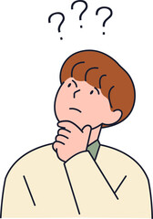 Obraz premium Vector illustration of male character thinking with question marks on top of his head