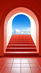 Red archway leading to sky
