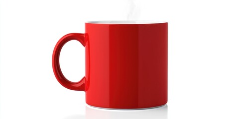 Ceramic coffee mug with steam rising on white background