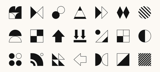 Retro y2k abstract symbols and shapes, futuristic bold signs with dots and lines. Vector design futuristic 2000s aesthetics elements set.