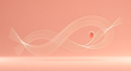 Abstract flowing light trails on a soft pink background