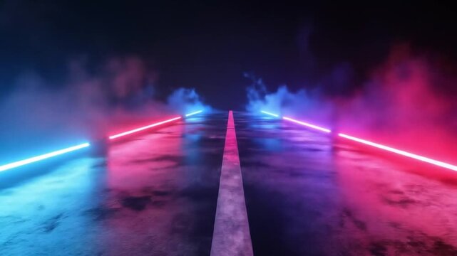 Dive into Cyberpunk Dreams with Neon-Lit Road and Ethereal Smoke, Animate Your Projects with this Visionary Video Sequence, Modern Aesthetics, Futuristic Vibe