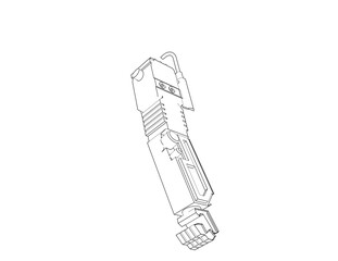 Wireframe, Depiction, Technical Drawing, Simple Line Art, Outline Illustration, Monochrome of an action figure robot arm with an exhaust pipe, hinting at its transformable truck trailer design.