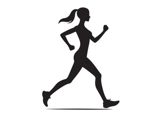 running person logo silhouette vector, vector logo icon of a running young person, running woman black logo silhouette vector, young person jogging logo vector silhouette on white background 