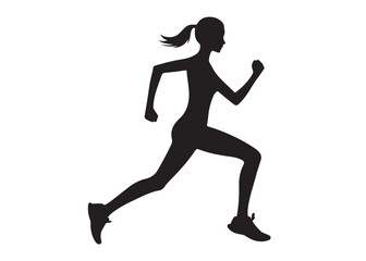 running person logo silhouette vector, vector logo icon of a running young person, running woman black logo silhouette vector, young person jogging logo vector silhouette on white background 